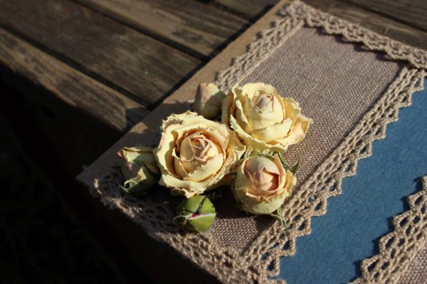 Бохо-открытка с сухоцветами молочной розы - 10х15см.